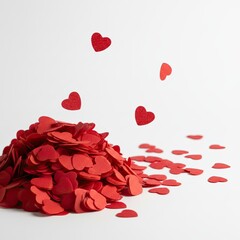 Red heart confetti pile with hearts floating up