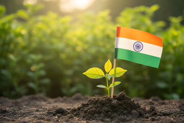 environmental concept featuring indian flag and young plant for independence day theme