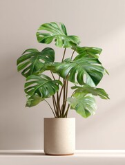 A beautiful indoor plant brings life to your space. Monstera leaves create a calming ambiance. Perfect for home decor or office settings. Generative AI