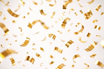 Golden confetti falling on white background for celebration