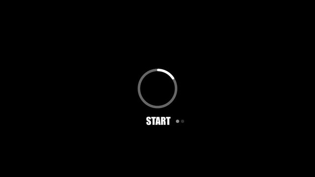 Minimalist Loading Animation Start Screen with Grey Circle Progress Bar and White Text on Black Background for Digital Media and Technology Applications