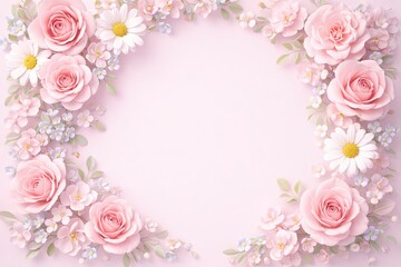 Beautiful floral wreath with pink roses and white daisies