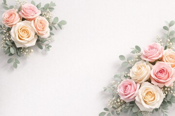 Beautiful pink and white roses bouquet on white background