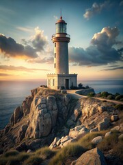 Standing sentinel on Sardinias rugged coastline, this iconic Capo Ferro lighthouse pierces the Mediterranean sky