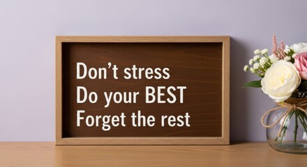 Wooden framed board with motivational words: 'Don't stress, Do your BEST, Forget the rest'