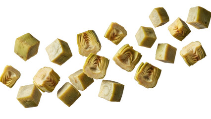 Abstract golden cubes floating on transparent background