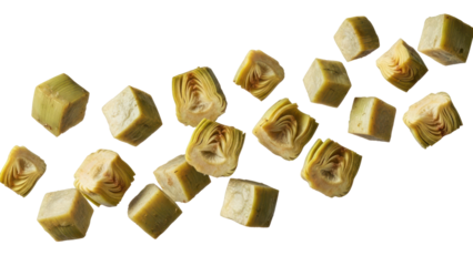 Abstract golden cubes floating on transparent background
