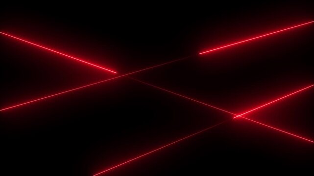 Red laser beams intersecting on black background technology concept neon lights