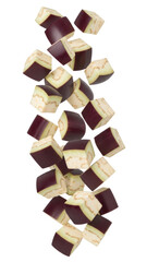 Floating chocolate candies on transparent background
