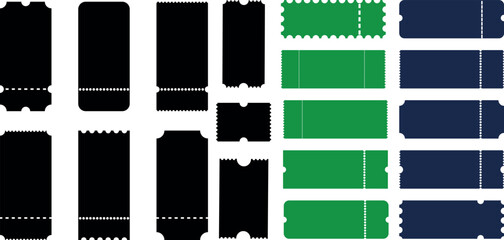 Blank Tickets Set Realistic Mockup for Concert, Boarding Pass, Lottery, Movie and Coupon Design Vector