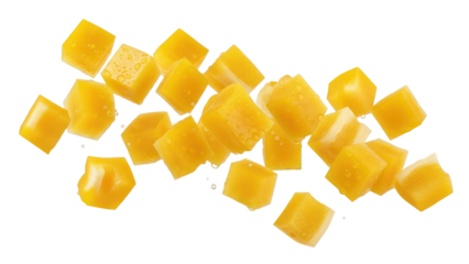 Bright yellow cubes on transparent background