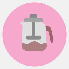 Icon french press. Coffee shop elements. Icon in color mate style.