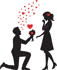 Husband and Wife on Cycle with Heart Shaped Balloons Vector Illustration