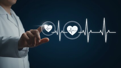 Doctor interacting with a digital heart rate monitor and health technology display