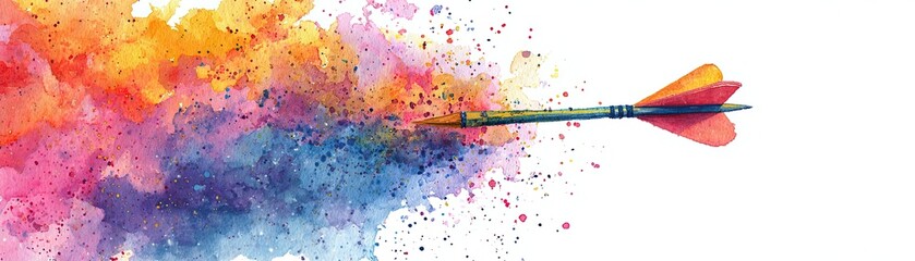 Fototapeta premium A vibrant watercolor splash with a dart piercing through, symbolizing focus and creativity.