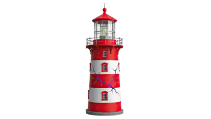 Cracked Red and White Lighthouse