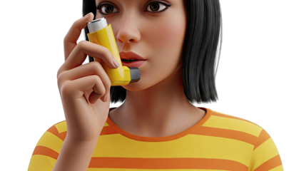 Young woman using an asthma inhaler