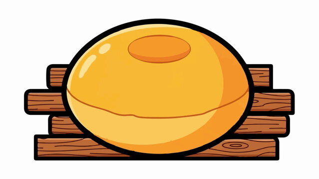 A golden orb with a raised circular detail rests on a stack of weathered wooden planks