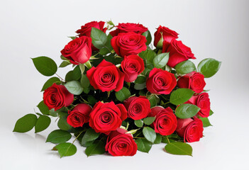 Bouquet of red roses on white background, gift bouquet, elegant arrangement, wedding style, romantic composition