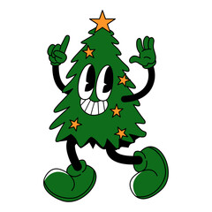 Groovy Christmas Illustration. Vector Cartoon Character.