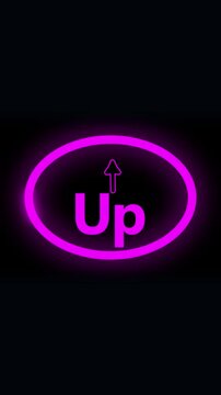 Neon purple up arrow circle animation modern trendy ui ux interface vertical video. Animated neon purple up arrow loop interface digital technology vertical video.