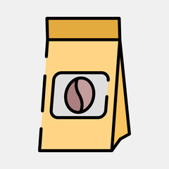 Icon coffee pack. Coffee shop elements. Icon in filled line style.