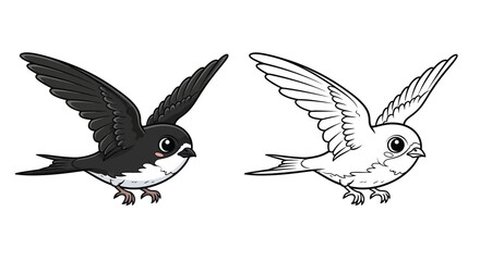 Obraz premium Flying Bird Coloring Page Featuring Feathered Wing Detail and Black and White Sketch Design