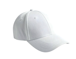 Plain white baseball cap angled slightly to the side