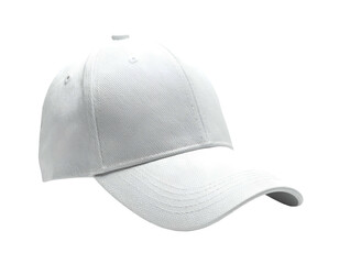 A crisp, plain white baseball cap on a transparent background