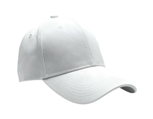 A crisp, plain white baseball cap on a transparent background