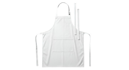 White, clean apron with neck loop and waist ties, viewed frontally