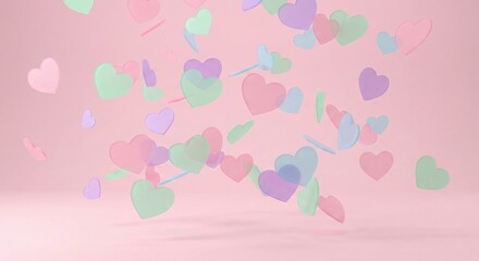 Pastel hearts floating in pink background for Valentine's Day
