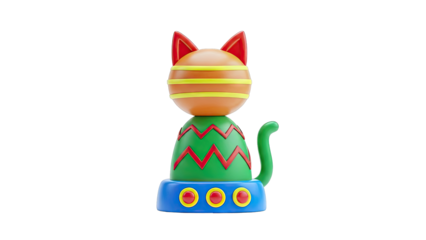 Colorful Toy Cat with Geometric Patterns