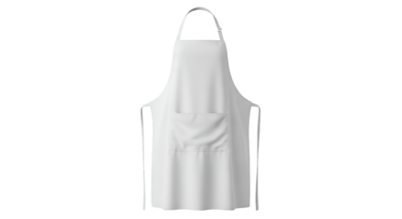 A clean white apron, front view, with a pocket, against a black background