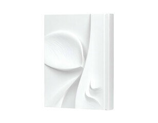 Abstract white relief, petal-like design on a rectangular, angled surface