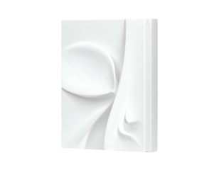 Abstract white relief, petal-like design on a rectangular, angled surface