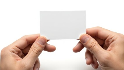 Obraz premium Close Up of Hands Holding Blank White Card for Business Mockup