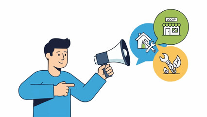 Fototapeta premium Man with Megaphone Announcing Business and Home Services.