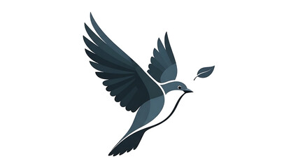 Obraz premium A graceful dove in flight, carrying a delicate leaf, symbolizing peace and new beginnings