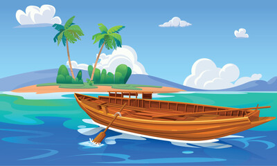 Traditional Wooden Boat on Calm Water, Traditional Wooden Fishing Boat, Abandoned Wooden Boat