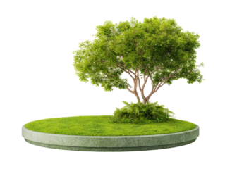 Solitary tree with spreading branches atop a concrete platform