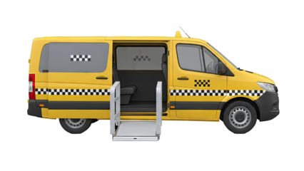 Yellow Accessible Taxi Van with Ramp