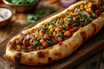 Moroccan flavoured stuffed naan bread showcasing a delicious blend of spices and ingredients, perfect for any mealtime or gathering