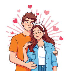 Happy couple embracing, isolated on white background