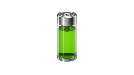 Green liquid battery with silver isolated on a transparent background