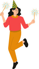 People Celebration New Year in Cartoon Design. Vector Character Illustration.