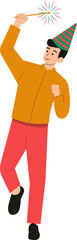 People Celebration New Year in Cartoon Design. Vector Character Illustration.