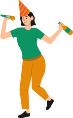 People Celebration New Year in Cartoon Design. Vector Character Illustration.