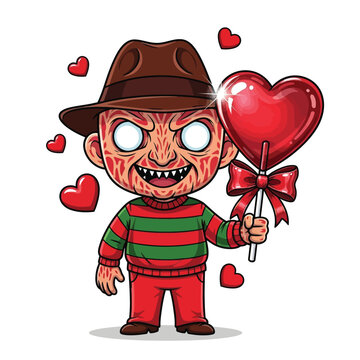 Cartoon character holding heart lollipop isolated on white background