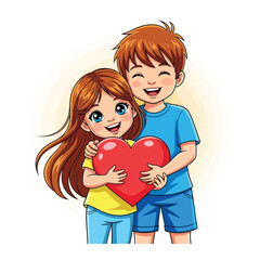 Two children holding a heart, isolated on white background